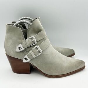 Sam Edelman Windsor Seafoam Suede Pointy Toe Block Heel Leather Western Boots‎ 9